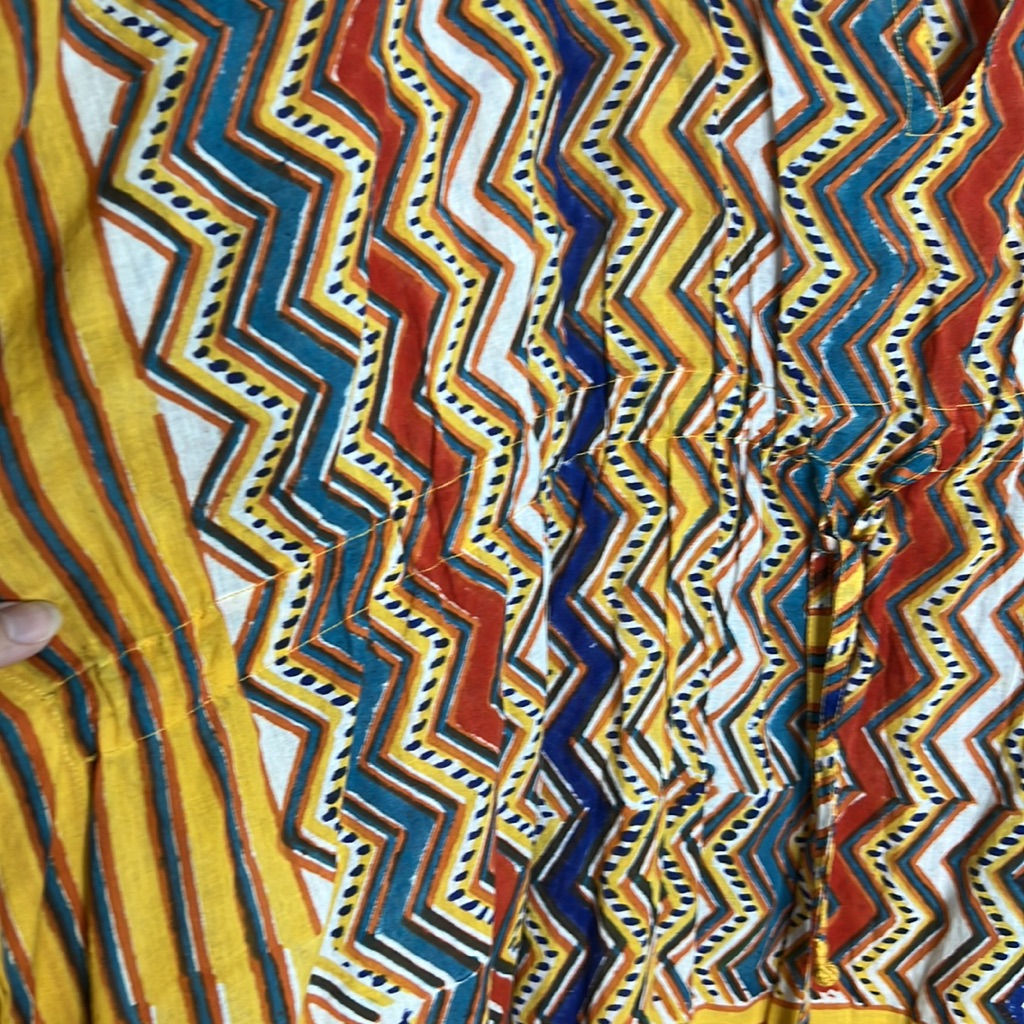 Pax Philomena Nizhoni Yellow Multi Color Zig Zag Print Kaftan Dress With Tassels — image 8 of 8